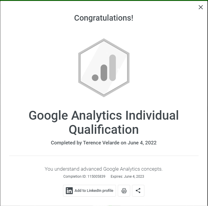 Google Analytics Individual Qualification Exam_Passed Certificate_Renewal